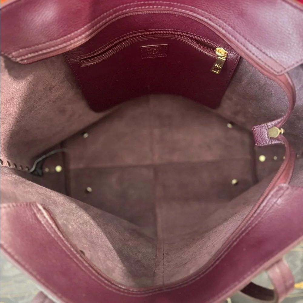 Brownish/maroon Ralph Lauren Cowhide Leather Studded Tote Bag - Picture 11 of 13